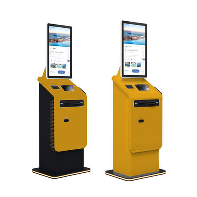 comprar 27-32 Inch Touch Screen Self Service Kiosk com reciclador de moedas em dinheiro e impressora de recibos para pagamento em ambientes internos online manufacture