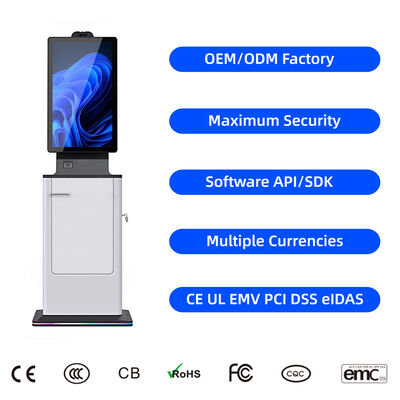 comprar 27 32 polegadas capacitivo touch screen Smart self-service Hotel check-in quiosque Dispensador de cartão Passport Scanner pagamento em dinheiro SDK online manufacture