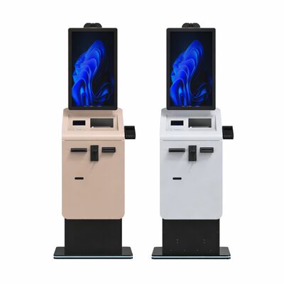 comprar 27 32 polegadas tela sensível ao toque quiosque de pagamento de autoatendimento com scanner de passaporte dispensador de cartões dinheiro reciclador de moedas SDK habilitado online manufacture