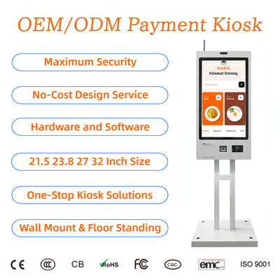 comprar Montado na parede tela sensível ao toque autoatendimento quiosque de pedidos restaurante cartão de crédito QR código scanner impressora de bilhetes térmicos quiosque de pagamento online manufacture
