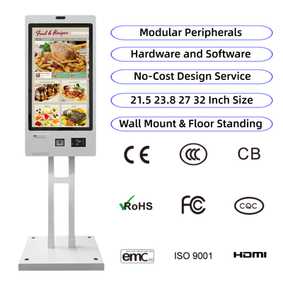 comprar Pedido de autoatendimento montado na parede Caixa de pagamento Quiosque Android SDK Receita de tela sensível ao toque Impressora de reconhecimento facial Caixa de metal online manufacture