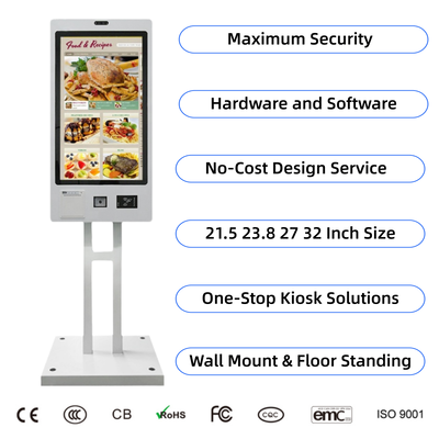 comprar Quiosque de pedidos com tela sensível ao toque de 21,5, 27 e 32 polegadas, restaurante sem dinheiro, montagem na parede, autoatendimento, terminal de pagamento de pedidos, quiosque online manufacture