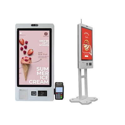 Máquina de caixa automática para shopping center de 32 polegadas com tela sensível ao toque, impressora para quiosque digital, leitor de código QR