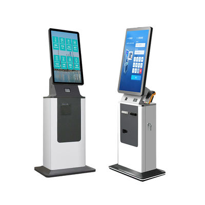 Quiosque de Check-in Android Win10 Win11 Impressora de Recibos de Bilhetes Scanner de Passaportes Leitor de Cartões Dispensador Ecrã Tátil Quiosque de Pagamento em Dinheiro