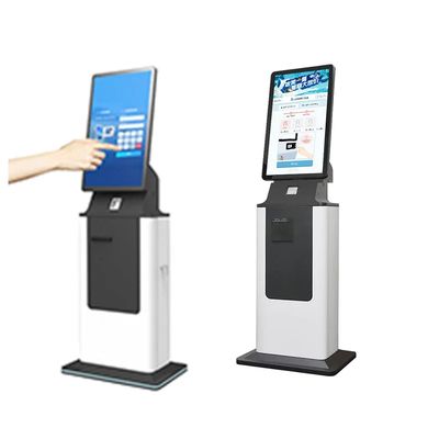 Check-in de hotel em quiosque com ecrã de toque, aceitador de contas e código QR opcional