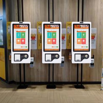 Quiosque de pedidos de autoatendimento de 27 polegadas com impressora de bilhetes, scanner QR e leitor RFID